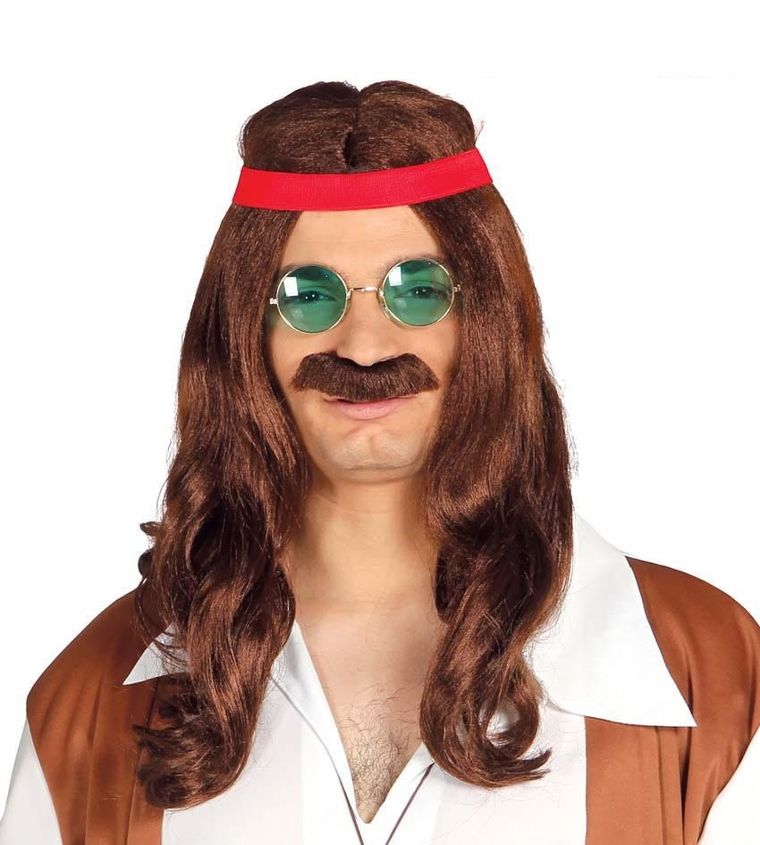 Peruka męska z wąsami, hipis