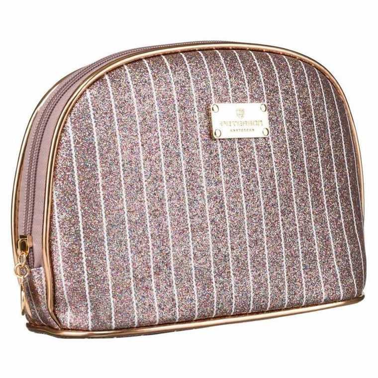 Peterson, kosmetyczka, 1-komorowa, brokatowa, różowe złoto
