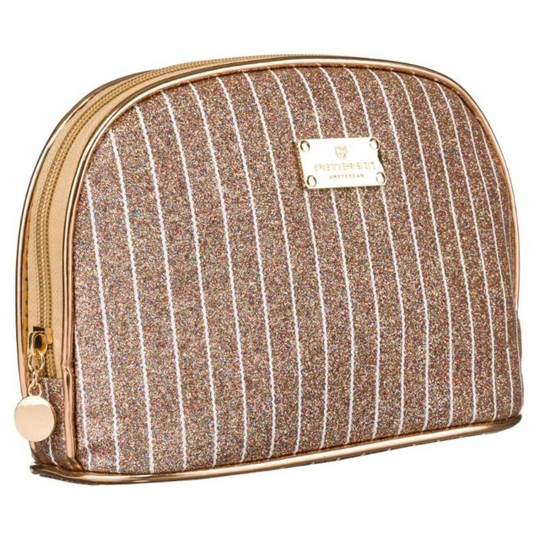 Peterson, kosmetyczka, 1-komorowa, brokatowa, różowe złoto