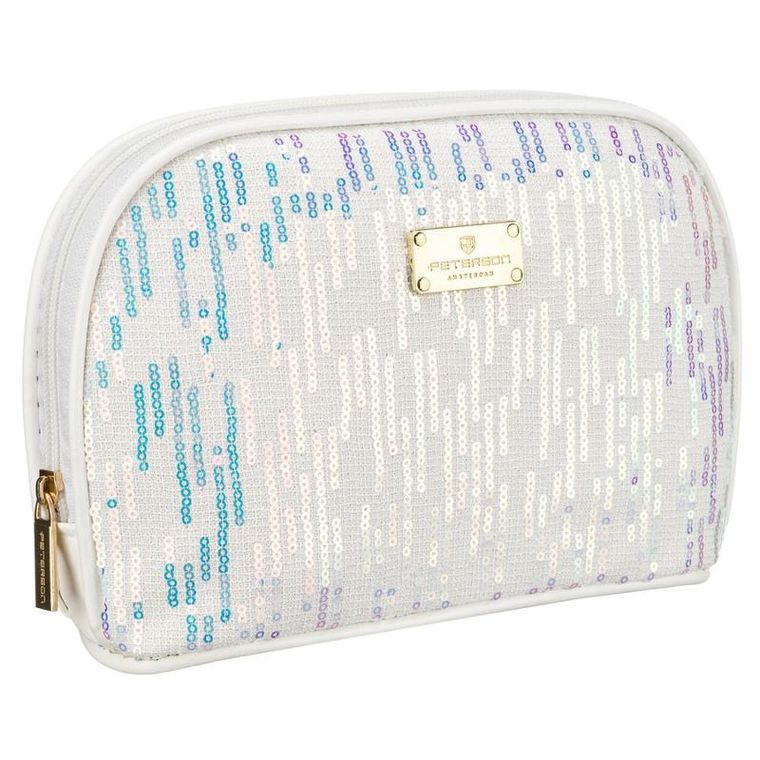 Peterson, kosmetyczka, 1-komorowa, cekinowa, biała