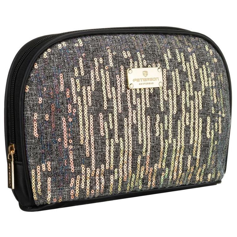 Peterson, kosmetyczka, 1-komorowa, cekinowa, czarna