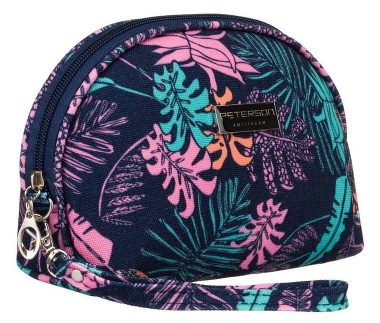 Peterson, kosmetyczka, 1-komorowa, granatowa z botanicznym wzorem