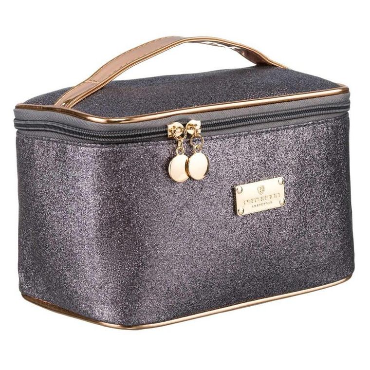 Peterson, kosmetyczka kuferek, brokatowa, szara
