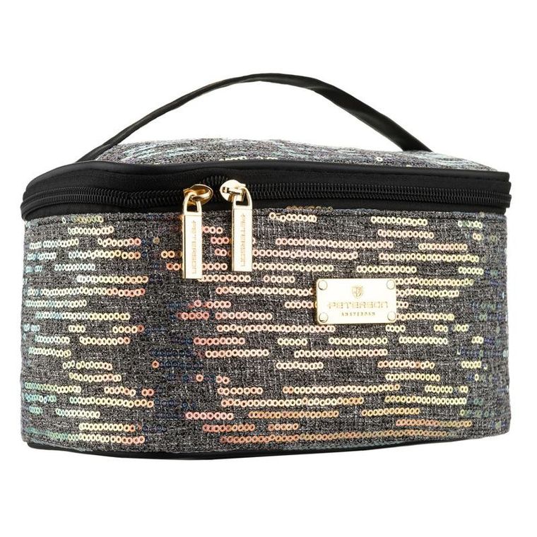 Peterson, kosmetyczka kuferek, cekinowa, szara
