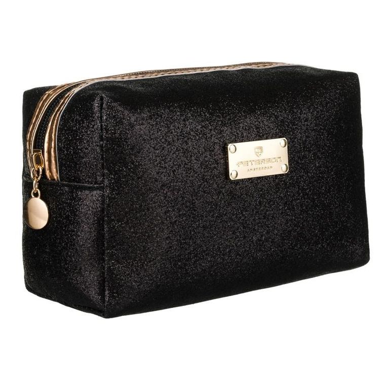 Peterson, kosmetyczka prostokątna, brokatowa, czarna