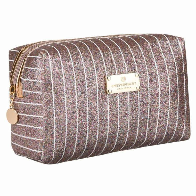Peterson, kosmetyczka prostokątna, brokatowa, różowe złoto