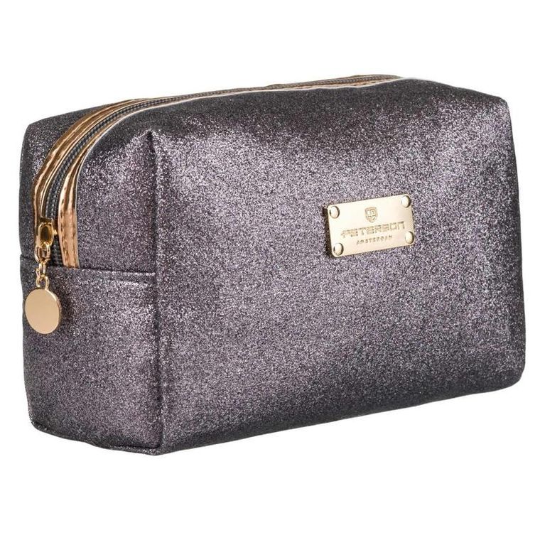 Peterson, kosmetyczka prostokątna, brokatowa, szara