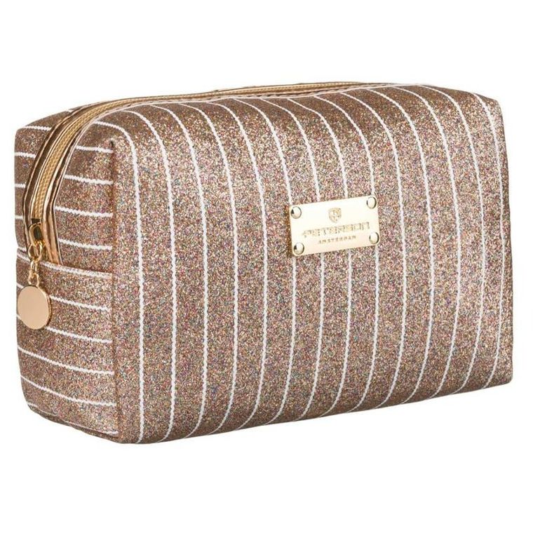 Peterson, kosmetyczka prostokątna, brokatowa, złota