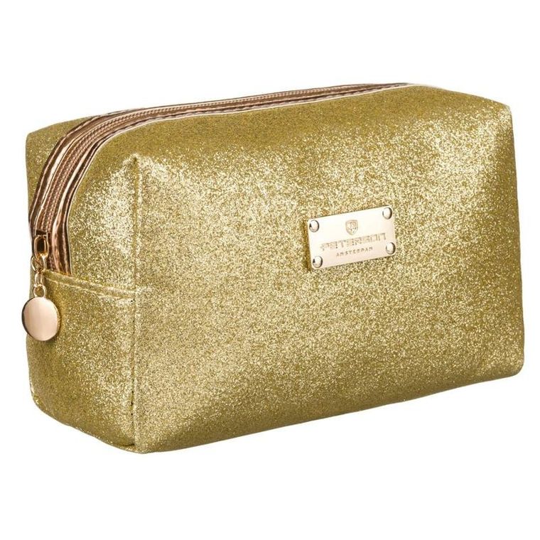 Peterson, kosmetyczka prostokątna, brokatowa, złota