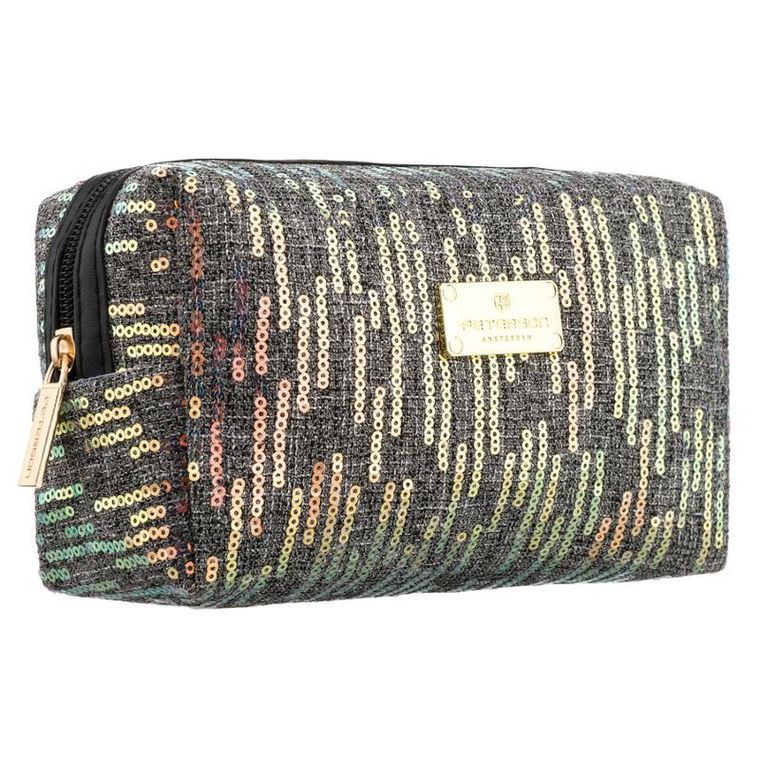 Peterson, kosmetyczka prostokątna, cekinowa, szara