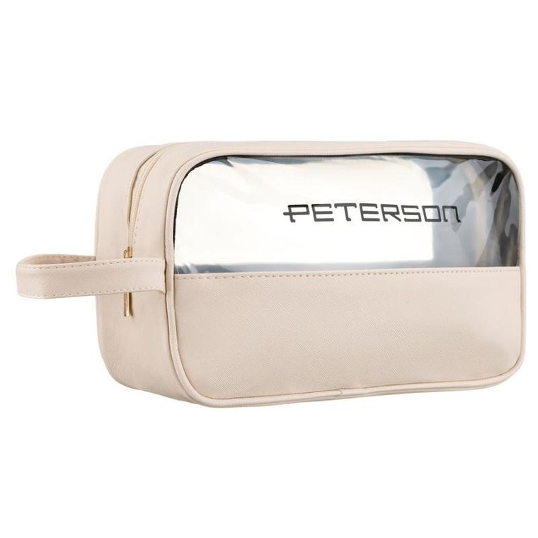 Peterson, kosmetyczka z uchwytem, z przezroczystym panelem, beżowa