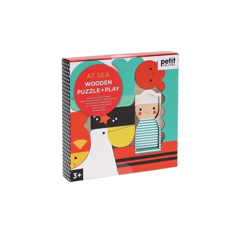 Petit Collage, At Sea, drewniane puzzle figurki, 8 elementów