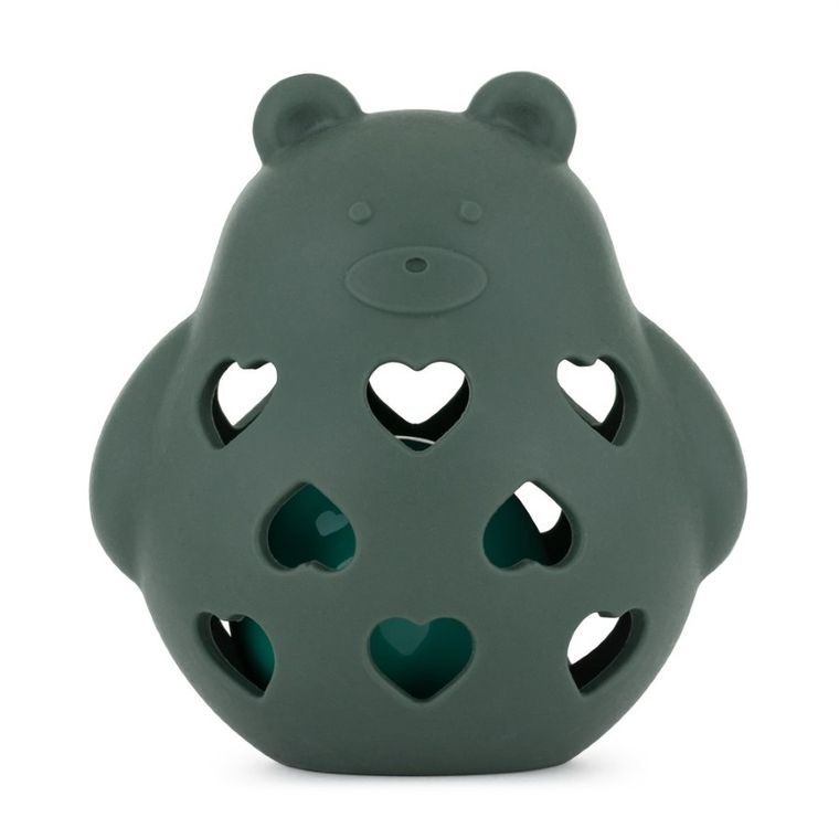 Petite&Mars, Bear Basil, silikonowa zabawka z grzechotką, misty green, 0m+