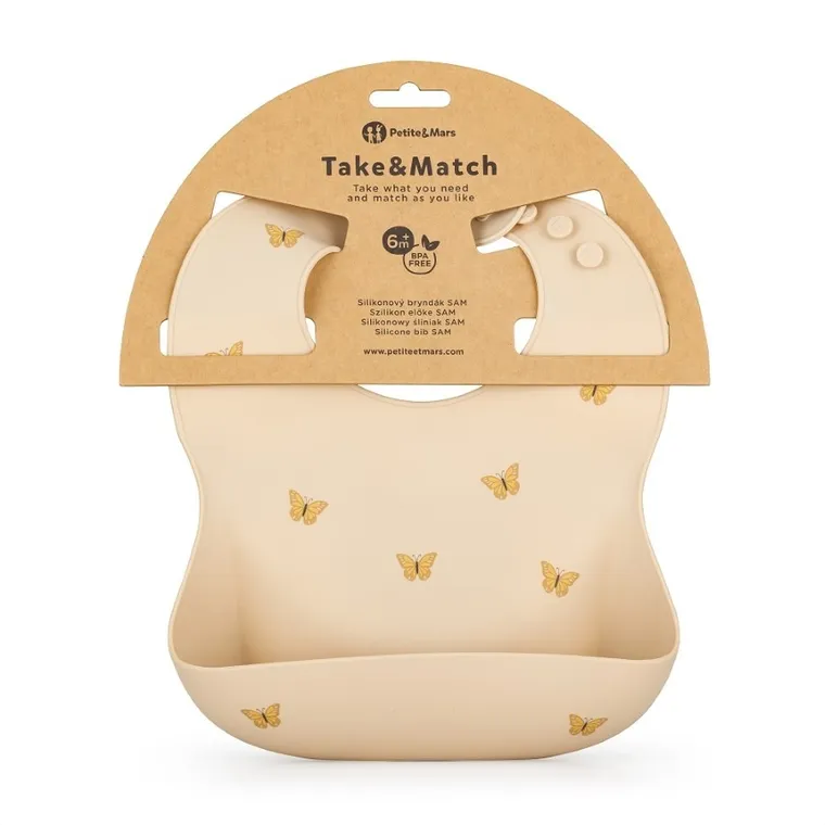 Petite&Mars, Butterflies, Motyle, Take&Match, silikonowy śliniak, Desert Sand, 6m+