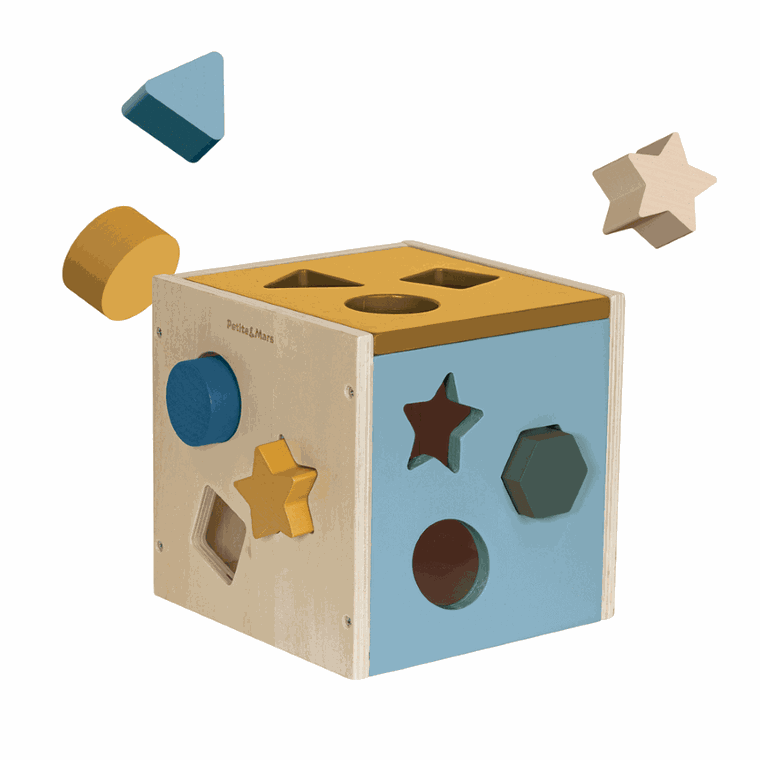 Petite&Mars, Gravity Wood of Mars, drewniany sorter kształtów, Cosmic Blue