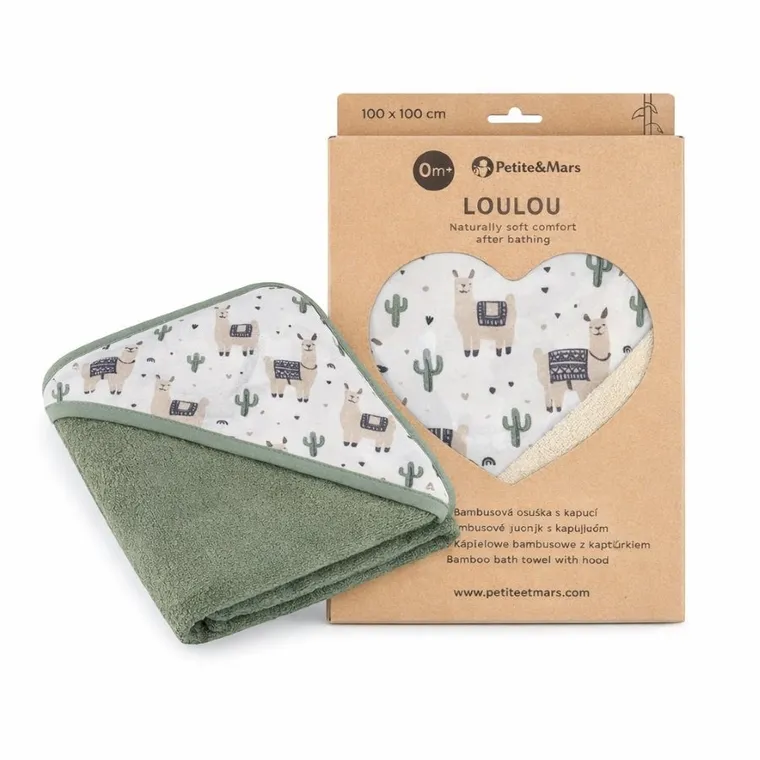 Petite&Mars, Loulou, okrycie kąpielowe bambusowe z kapturkiem, Llama Vibes, 100-100 cm
