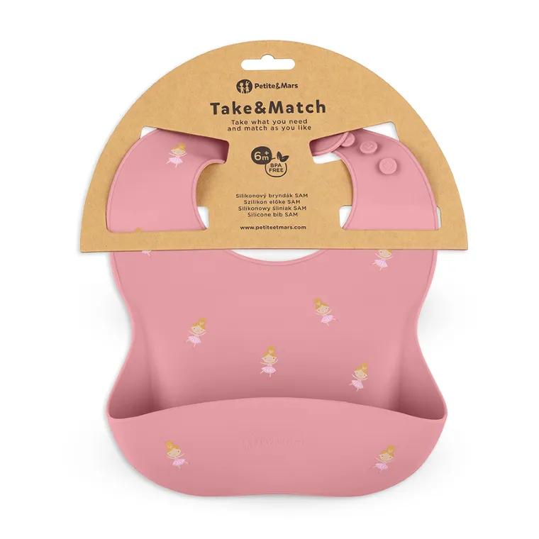 Petite&Mars, Princesses, Take&Match, silikonowy śliniak, Dusty Rose, 6m+