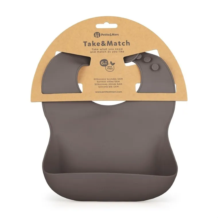 Petite&Mars, Take&Match, silikonowy śliniak, Bitter Cocoa, 6m+