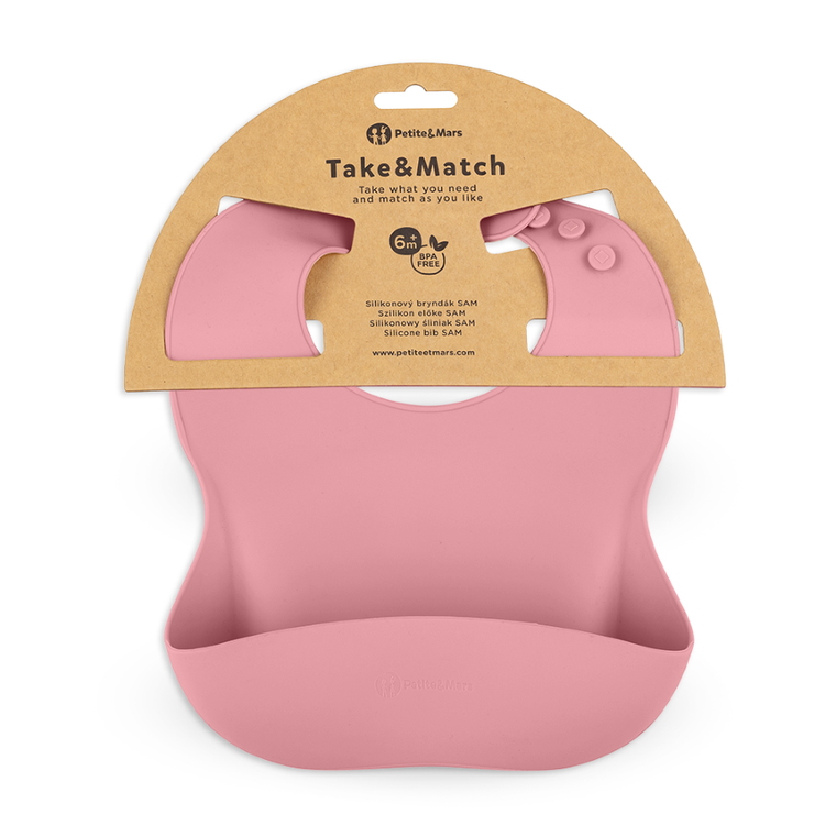 Petite&Mars, Take&Match, silikonowy śliniak, Dusty Rose, 6m+