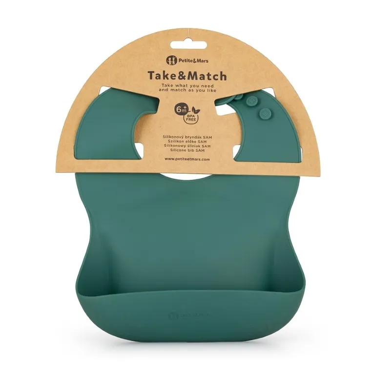 Petite&Mars, Take&Match, silikonowy śliniak, Green Misty, 6m+
