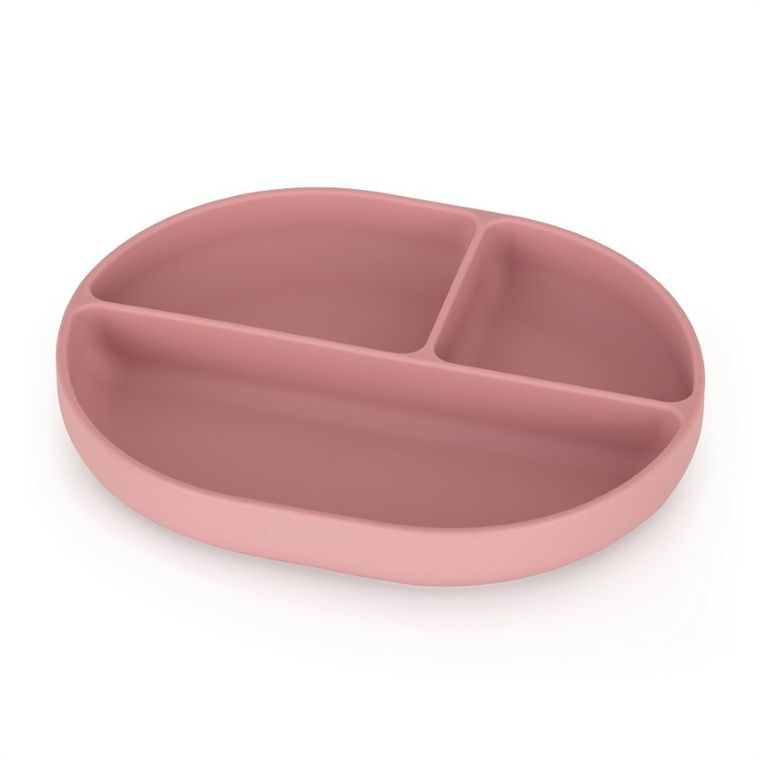 Petite&Mars, Take&Match, silikonowy talerzyk z przegródkami, owalny, Dusty Rose, 6m+