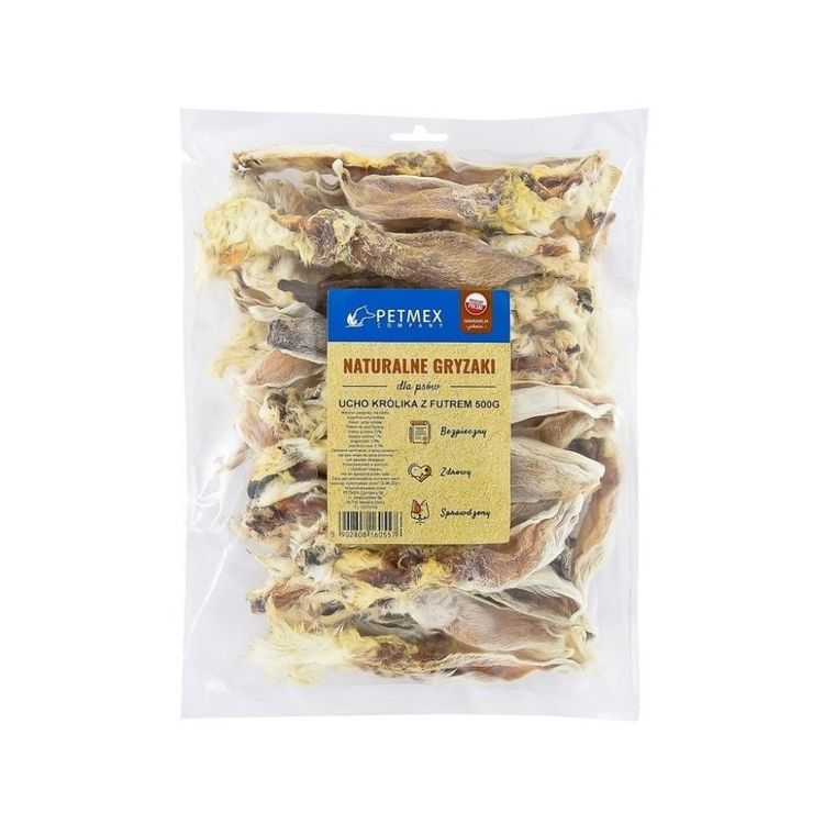 Petmex, gryzak dla psów, ucho królika z futrem, 500g