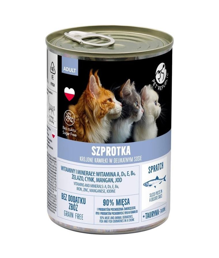 PetRepublic, Kawałki w sosie ze szprotką, karma mokra dla kota, 400g