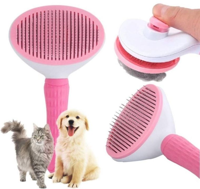 Pets Collection, szczotka dla psa i kota, samoczyszcząca, różowa