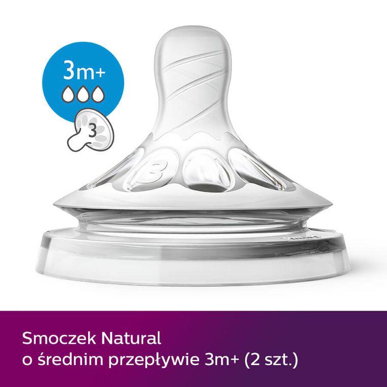 Philips Avent, Natural 2.0, smoczek o średnim przepływie, 3m+, 2 szt.