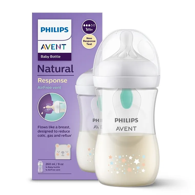 Philips Avent, Responsywne Butelki Natural, Air Free, Gwiazdki, butelka z wentylem, 1m+, 260 ml