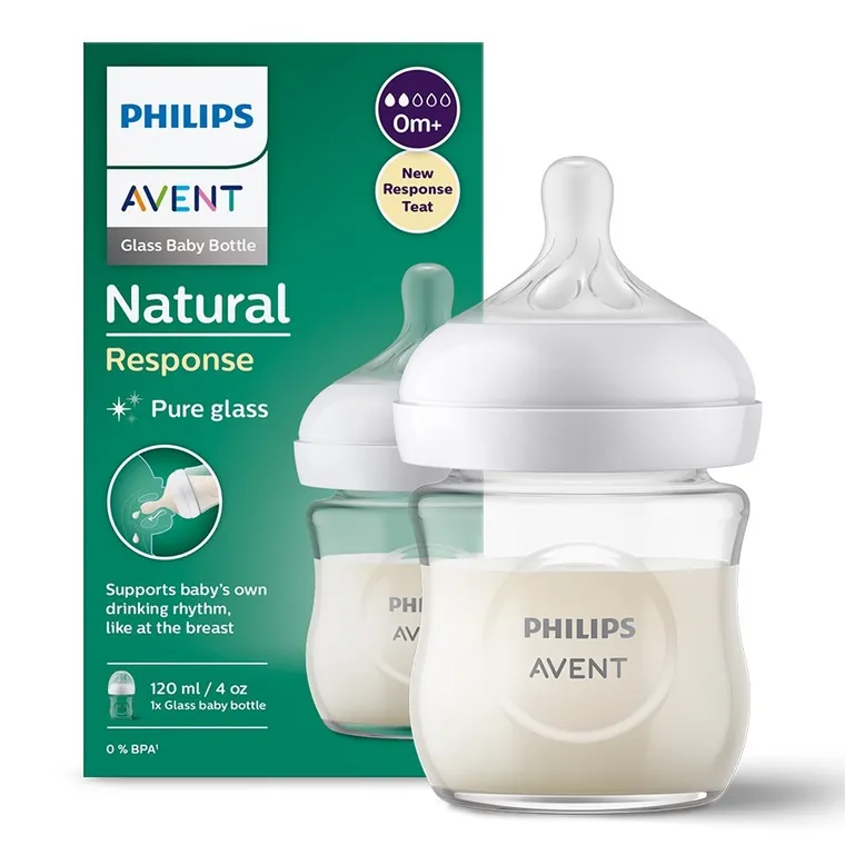 Philips Avent, Responsywne Butelki Natural, szklana butelka, 120 ml