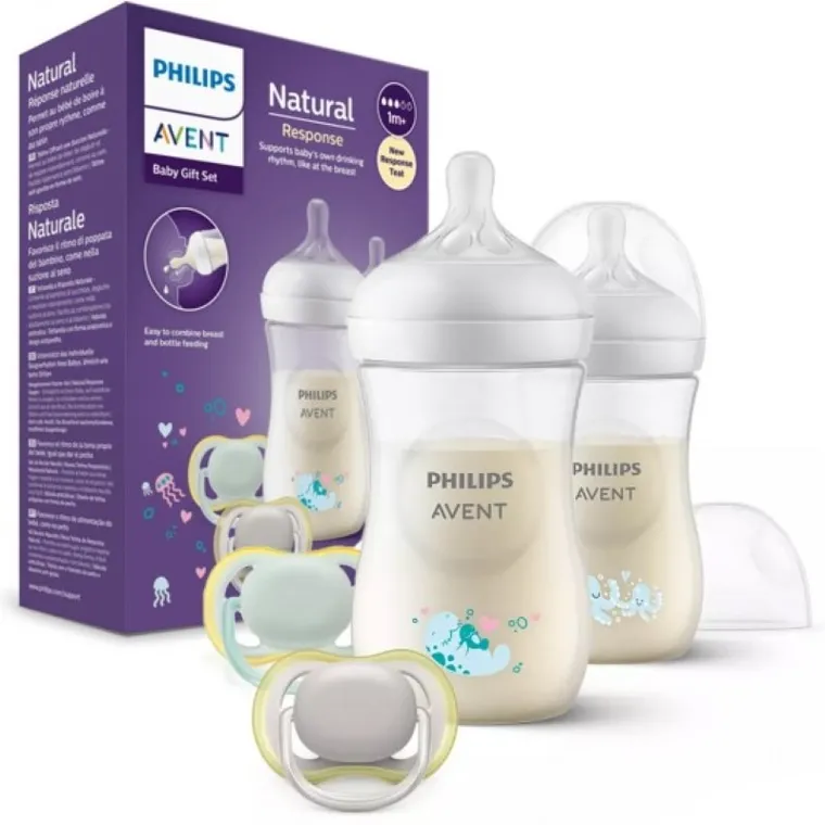 Philips Avent, Responsywne Butelki Natural, zestaw, 2x butelka 260 ml + 2x smoczek 0-6m