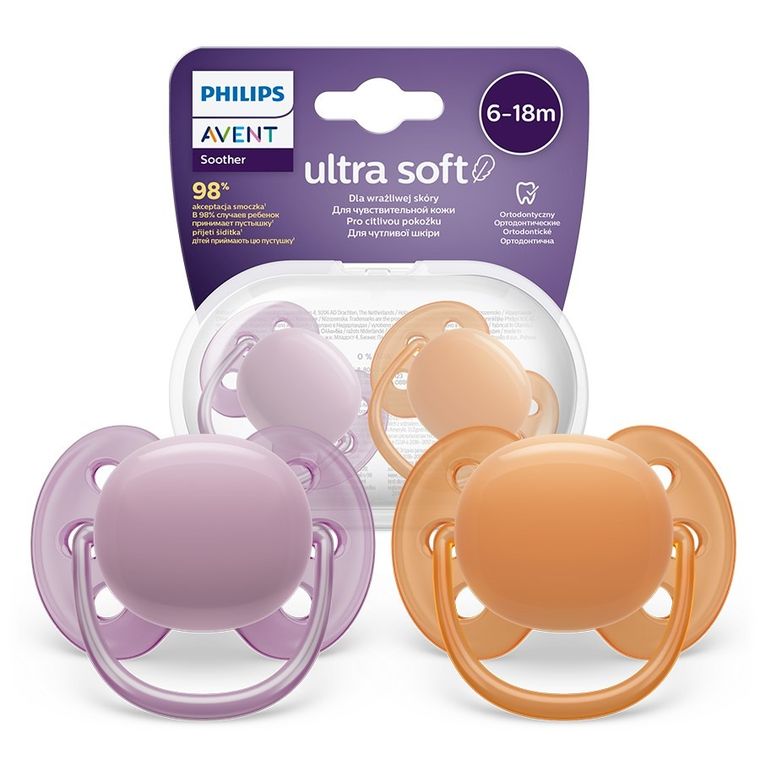 Philips Avent, Ultra Soft, smoczek uspokajający, 6-18m, 2 szt.