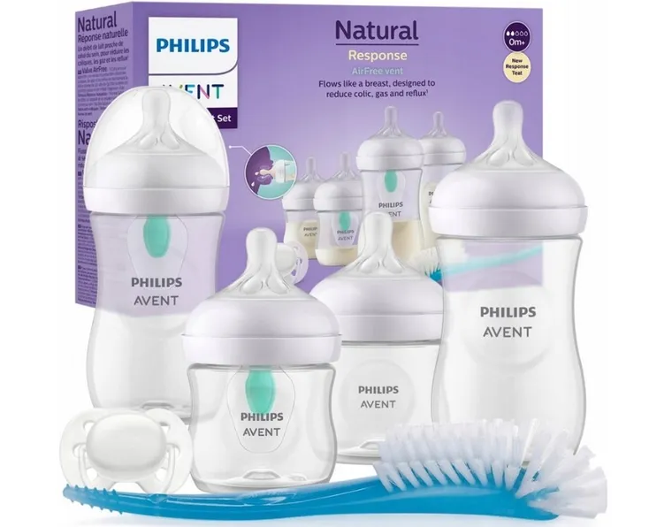 Philips Avent, zestaw startowy, Responsywne Butelki Natural, 4 szt. + szczotka do czyszczenia butelek + smoczek do butelki Ultra Air