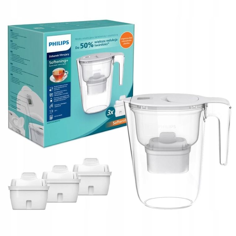 Philips, dzbanek filtrujący, biały, 2,6l + filtry, 3 szt.