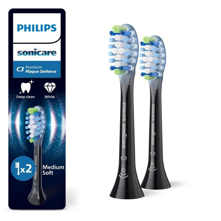 Philips, Sonicare, Premium Plaque Defence C3, końcówki do szczoteczki, czarne, 2 szt., HX9042/88
