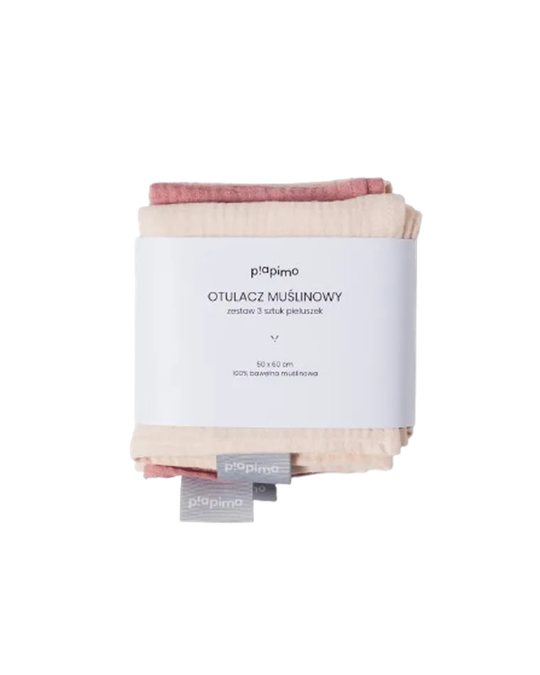 Piapimo, pieluszki muślinowe, beż i róż, 50-60 cm, 3 szt.