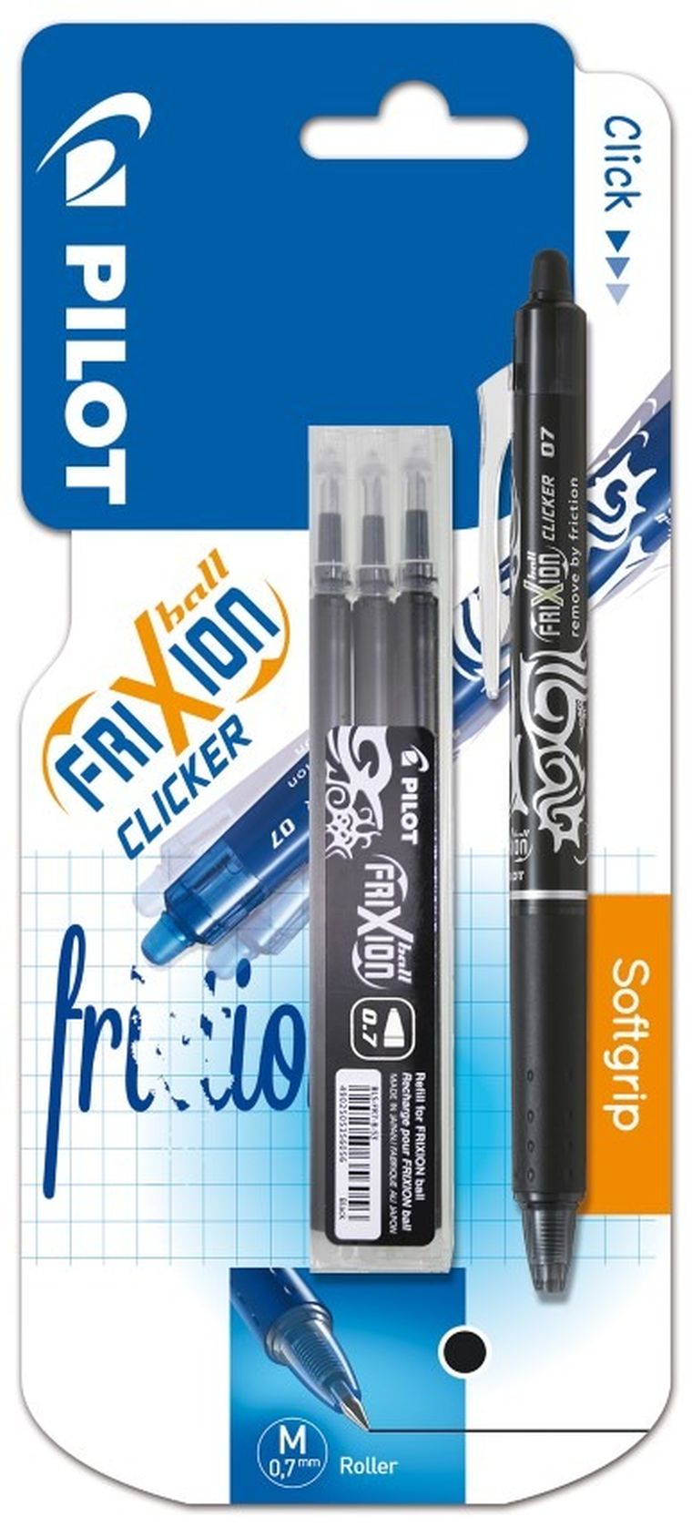 Pilot, Frixion Clicker, pióro kulkowe z wkładami, czarne