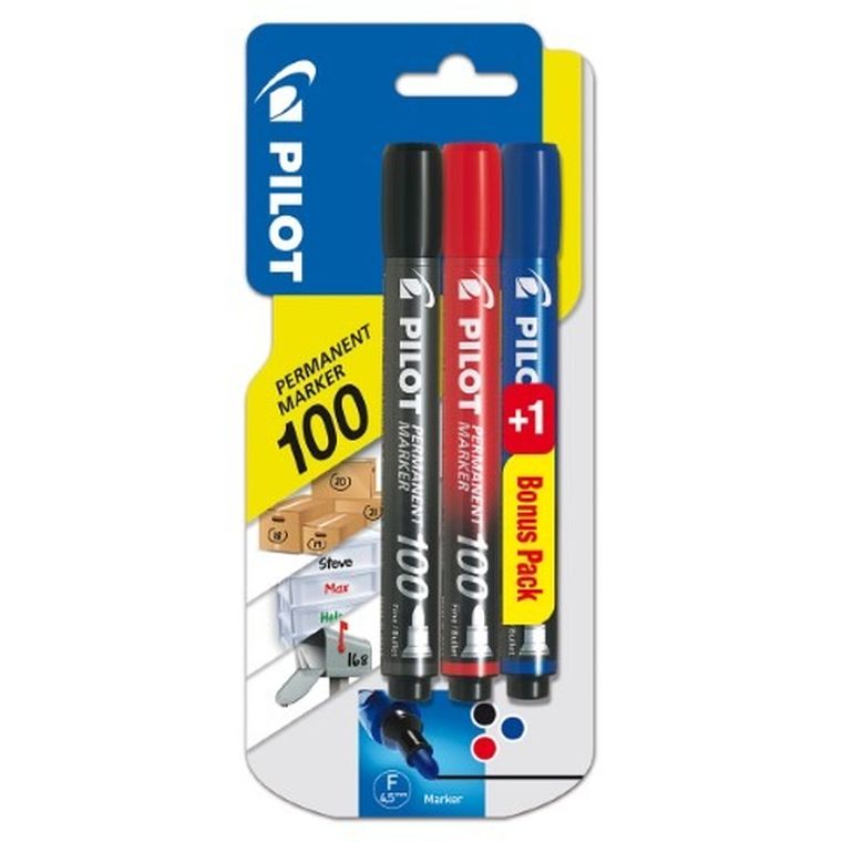 Pilot, marker permanentny, czarny, czerwony, niebieski, 3 szt.