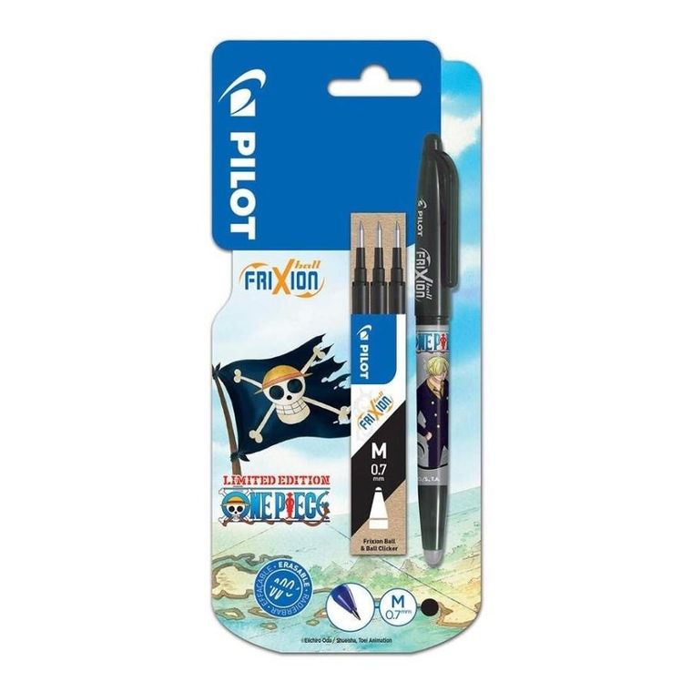 Pilot, One Piece, Frixion, pióro kulkowe z wkładami, czarne, 0.7 mm