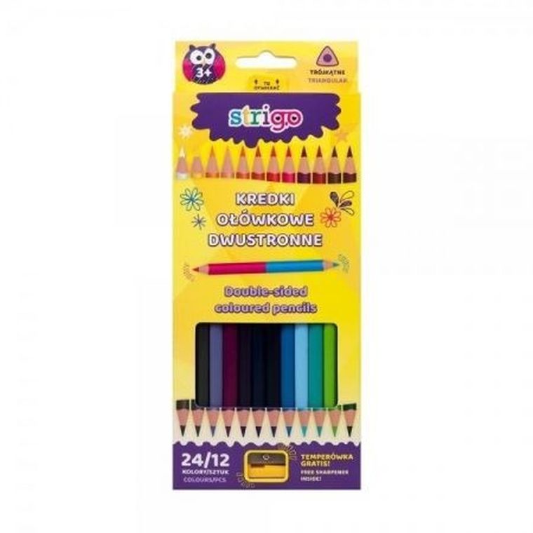 Pilot, Strigo, trójkątne kredki ołówkowe dwutronne, zestaw z temperówką