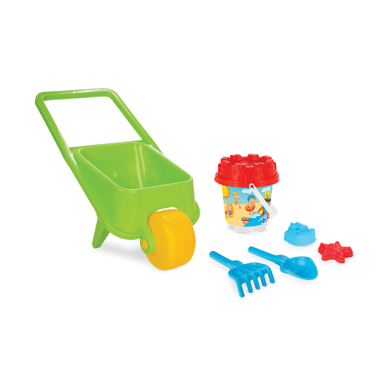 Pilsan, taczka z akcesoriami do piaskownicy, zielona, 5 elementów