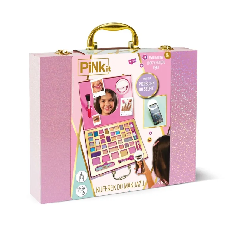 Pink It, Kuferek z kosmtykami do makijażu, zestaw z pierścieniem do selfie