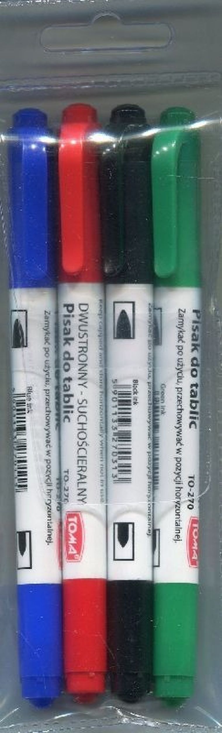 Pisak do tablic, dwustronny suchościeralny, 4 kolory