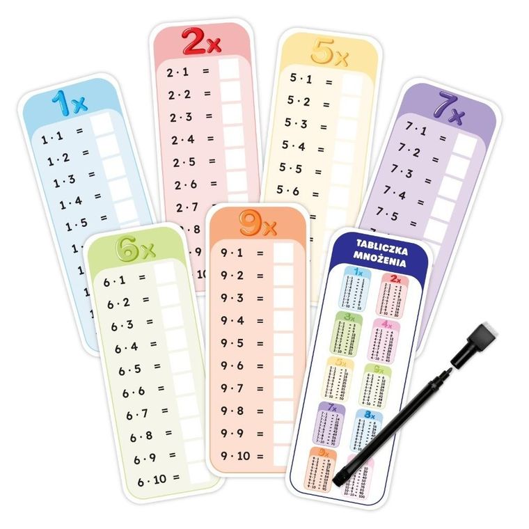 Pisz i zmazuj. Tabliczka mnożenia. 11 kart + pisak