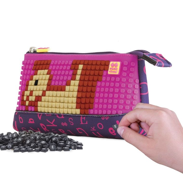 Pixie Crew, Alfabet, neoprenowy piórnik saszetka, purpurowy panel