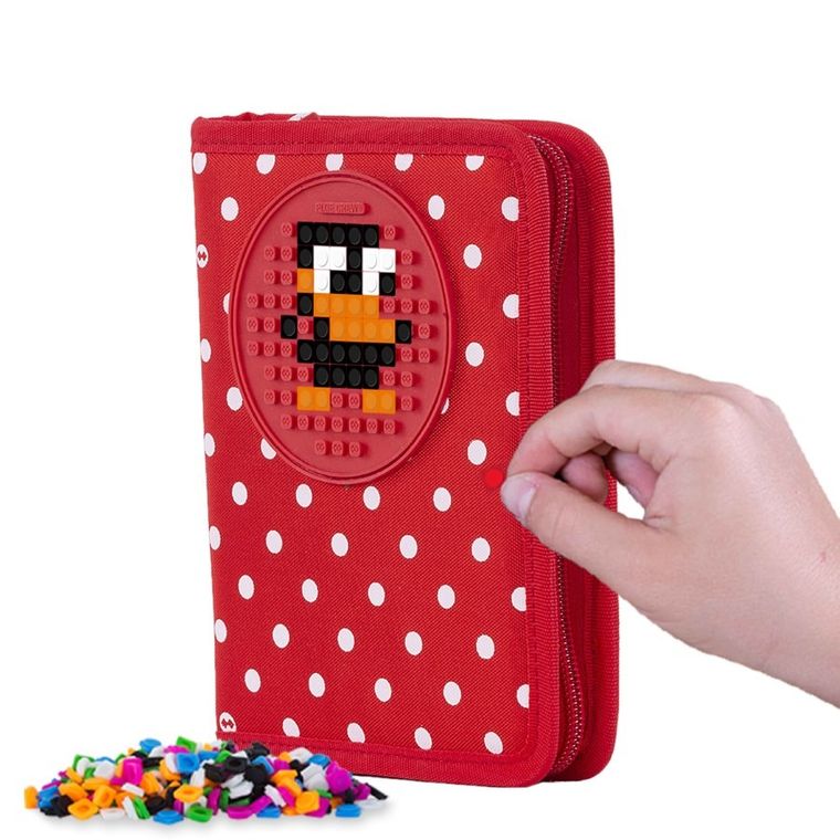 Pixie Crew, piórnik jednokomorowy, kropki, czerwony panel