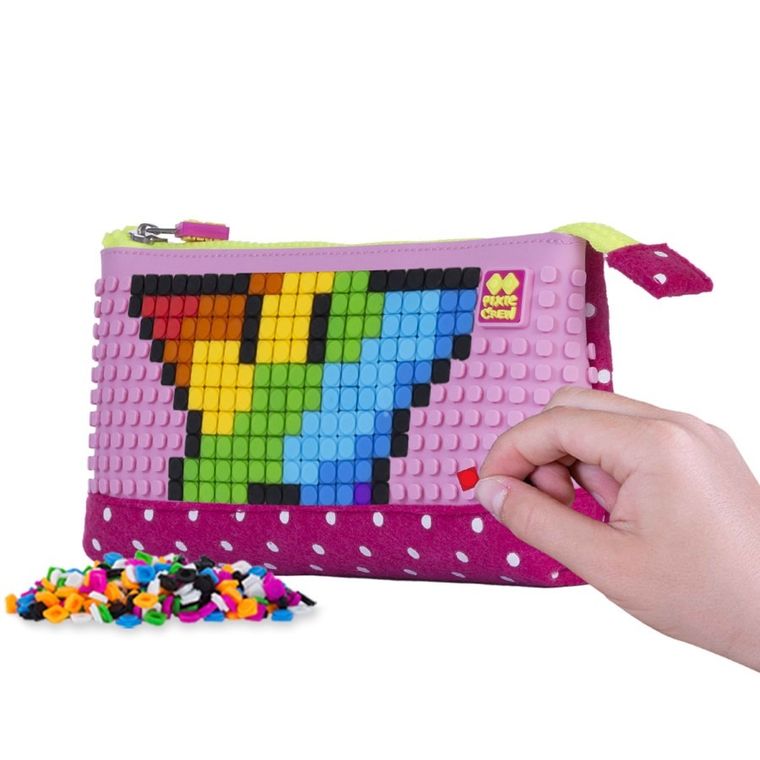 Pixie Crew, piórnik saszetka, białe kropki, różowy panel