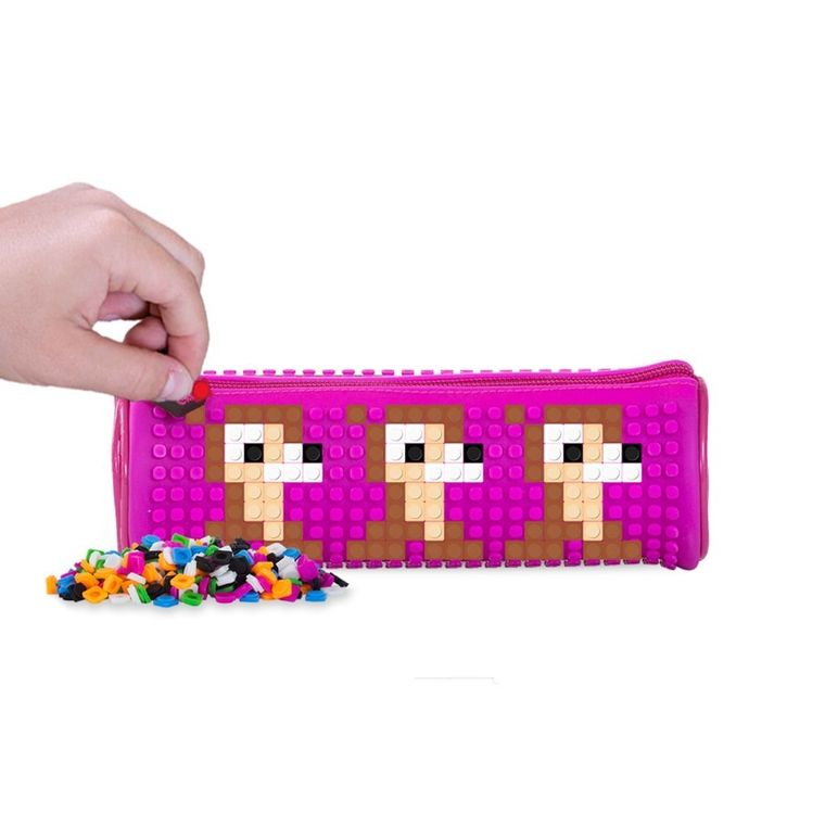 Pixie Crew, piórnik, tuba, kropki, purpurowy panel