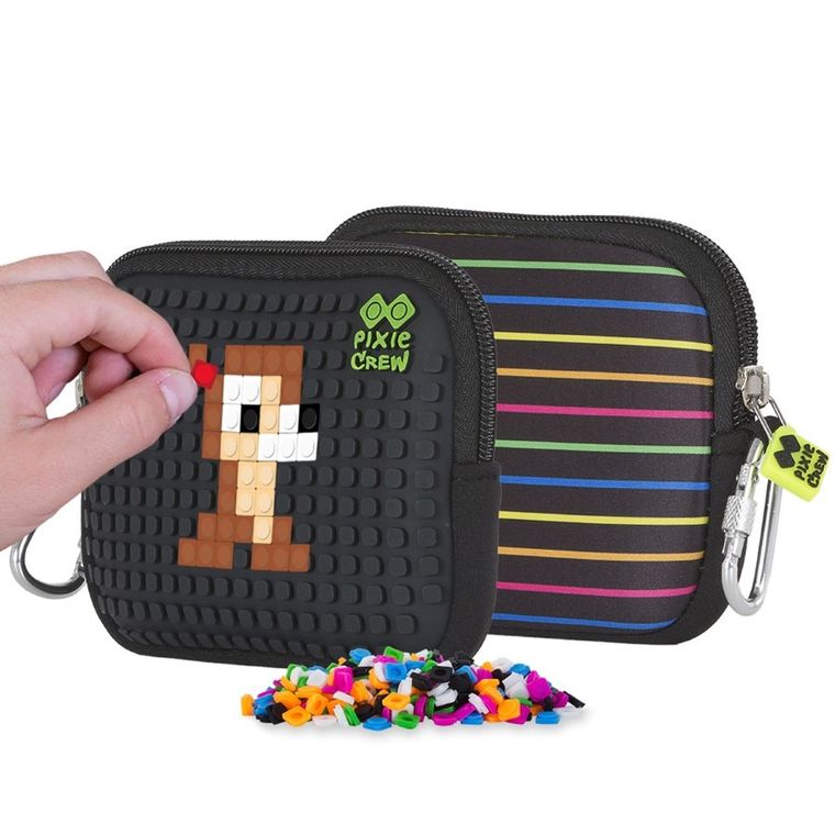 Pixie Crew, saszetka, kosmetyczka, kolorowe linie, czarny panel